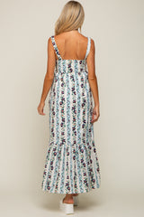 Blue Floral Striped Square Neck Maternity Maxi Dress