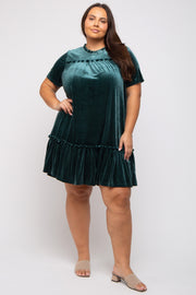 Dark Jade Ruffle Accent Velvet Plus Dress