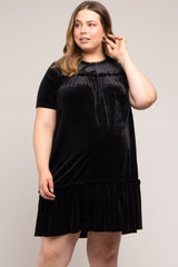 Black Ruffle Accent Velvet Maternity Plus Dress