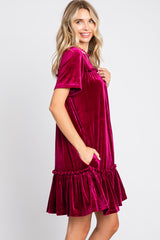 Burgundy Ruffle Accent Velvet Dress