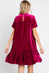 Burgundy Ruffle Accent Velvet Dress