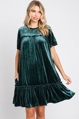 Dark Jade Ruffle Accent Velvet Maternity Dress