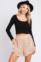 Beige Sequin Shorts