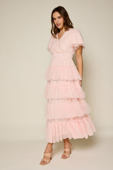 Light Blush Mesh Tiered Dress