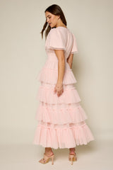 Light Blush Mesh Tiered Dress