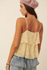 Yellow Floral Sweetheart Flounce Ruffle Camisole Top