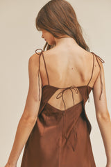 Brown Satin Cami Tie Strap Mini Dress