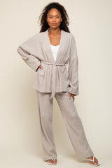 Grey Textured Long Sleeve Wide Leg Set