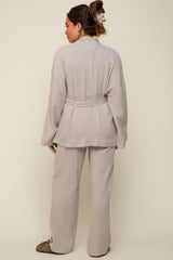 Grey Textured Long Sleeve Wide Leg Maternity Set