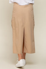 Light Taupe Drawstring Pocket Maternity Maxi Skirt