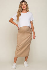 Light Taupe Drawstring Pocket Maternity Maxi Skirt