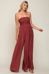 Burgundy Lace Strapless Wide Leg Jumpsuit