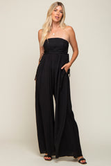 Black Lace Strapless Maternity Wide Leg Jumpsuit