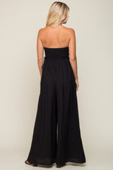 Black Lace Strapless Wide Leg Jumpsuit