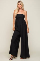 Black Lace Strapless Wide Leg Jumpsuit