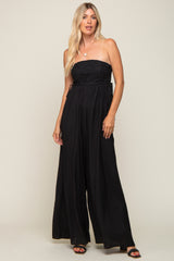 Black Lace Strapless Wide Leg Jumpsuit