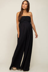 Black Lace Strapless Maternity Wide Leg Jumpsuit