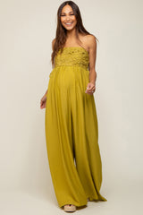 Lime Lace Strapless Maternity Wide Leg Jumpsuit