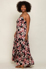 Black Floral Square Neck Tiered Maxi Dress