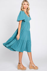 Teal Tiered Criss Cross Back Midi Dress