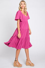 Magenta Tiered Criss Cross Back Midi Dress