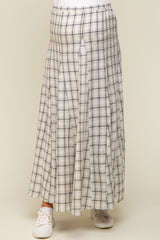 Beige Plaid Linen Maternity Maxi Skirt