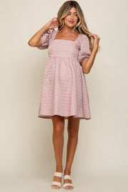 Light Pink Textured Pleated Maternity Dress