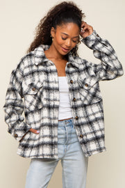 Ivory Plaid Shirt Jacket