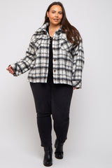 Ivory Plaid Maternity Plus Shirt Jacket