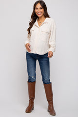 Ivory Velvet Textured Maternity Shirt Jacket