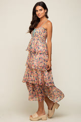 Navy Floral Sleeveless Tiered Maxi Dress