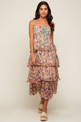 Navy Floral Sleeveless Tiered Maxi Dress