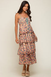 Navy Floral Sleeveless Tiered Maxi Dress