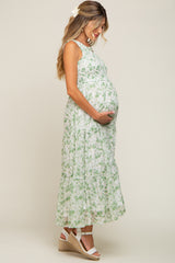 Green Floral Sleeveless Tiered Maternity Maxi Dress