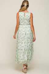 Green Floral Sleeveless Tiered Maternity Maxi Dress