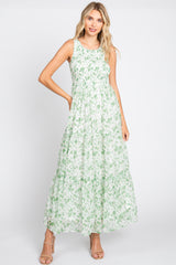 Green Floral Sleeveless Tiered Maternity Maxi Dress