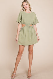 Sage Washed T-Shirt Dress With Side Waist Cut Outs