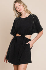 Black Washed T-Shirt Dress With Side Waist Cut Outs