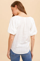 Ivory Puff Sleeve Front Tie Button Down Blouse