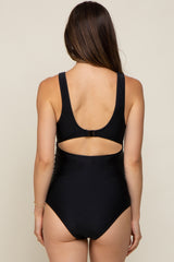 Black Front Twist Open Back Maternity One Piece Swimsuit