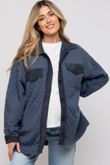 Navy Blue Colorblock Quilted Maternity Shirt Jacket