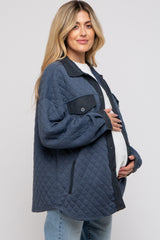 Navy Blue Colorblock Quilted Maternity Shirt Jacket