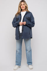 Navy Blue Colorblock Quilted Maternity Shirt Jacket