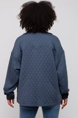 Navy Blue Colorblock Quilted Shirt Jacket