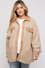 Taupe Colorblock Quilted Maternity Shirt Jacket