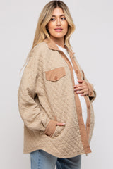 Taupe Colorblock Quilted Maternity Shirt Jacket