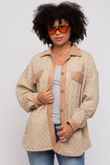 Taupe Colorblock Quilted Shirt Jacket