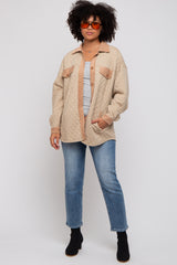 Taupe Colorblock Quilted Maternity Shirt Jacket