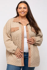 Taupe Colorblock Quilted Plus Shirt Jacket