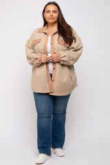 Taupe Colorblock Quilted Plus Shirt Jacket